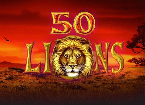 50 Lions emblem marked by a prominent lion picture on a red background