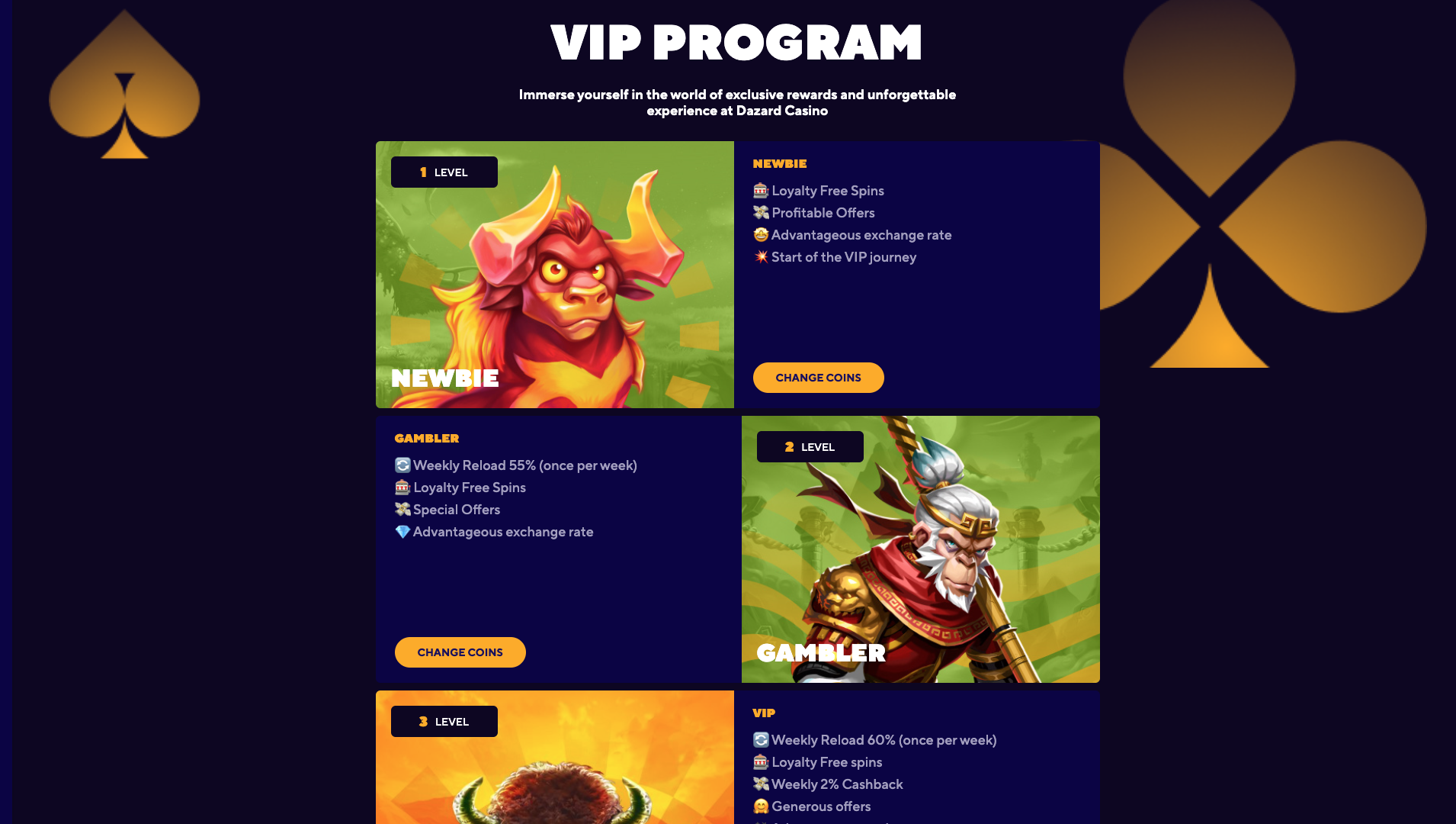 Dazard Casino VIP Program