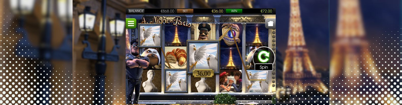 This is an image of the A Night in Paris slot game by Betsoft.