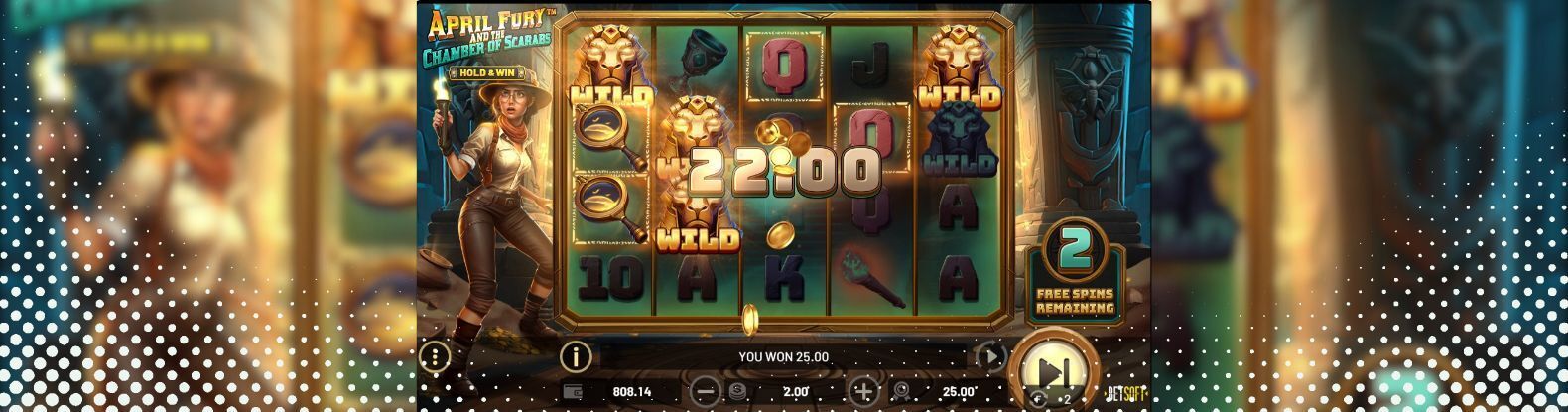 This is a picture of the April Fury and the Chamber of Scarabs slot game by Betsoft.