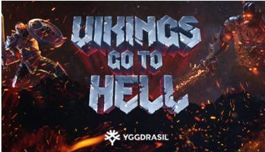 The logo for Vikings Go To Hell developed by Yggdrasil showcases fierce warriors equipped with glowing eyes, swords, and shields.