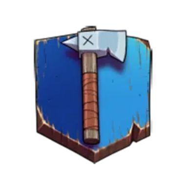 Symbol of an axe on a blue block