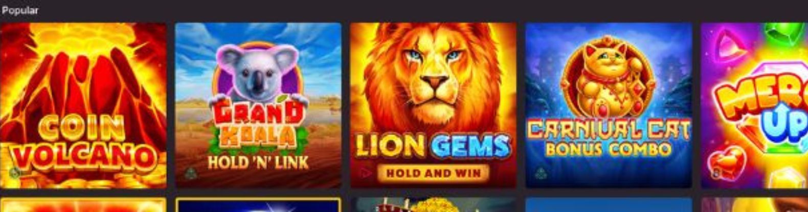 Casino game environment at Wanted Win with symbols like volcano, koala, lion, and lucky cat.