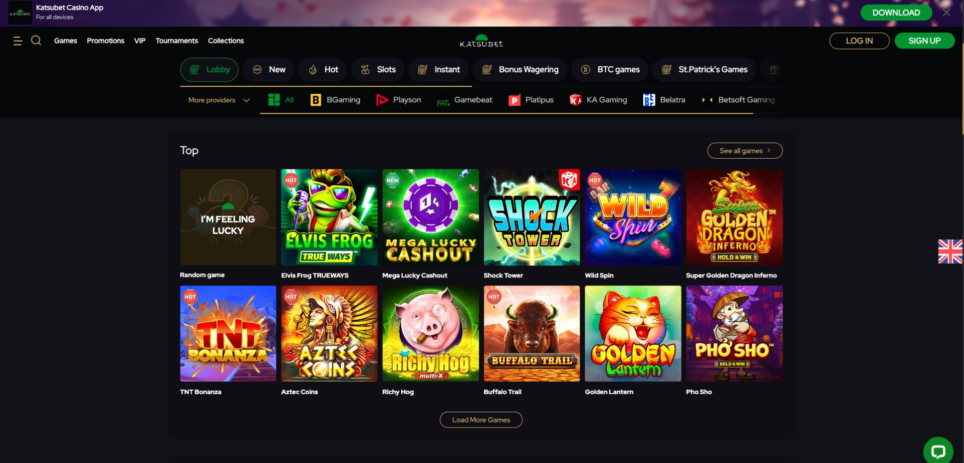 Three distinct levels of the VIP club promotions are highlighted at Katsubet Casino on a black background.