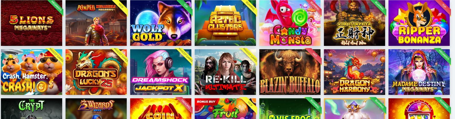 Eye-catching logos representing Ripper Casino pokies displayed in a 7x2 arrangement.