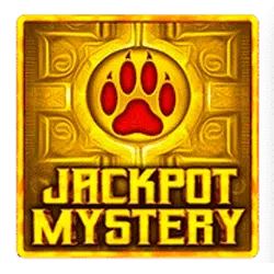Square gold-emblazoned icon featuring a red paw within a gold-encircled layout, marked with 'jackpot mystery.'