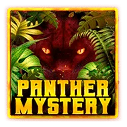 A red panther silhouette framed by lush foliage adorns a logo with 'panther mystery' in gold script.
