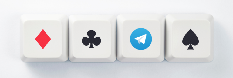 Four keys with different poker designs alongside the logo of the Telegram app.