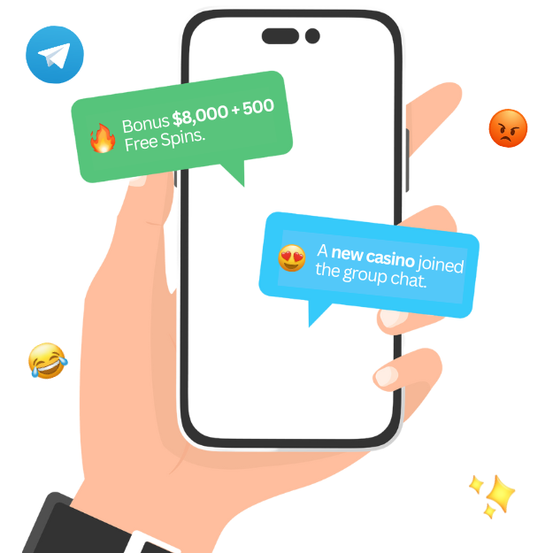 A mobile device showcasing alerts from casino games within the Telegram app.