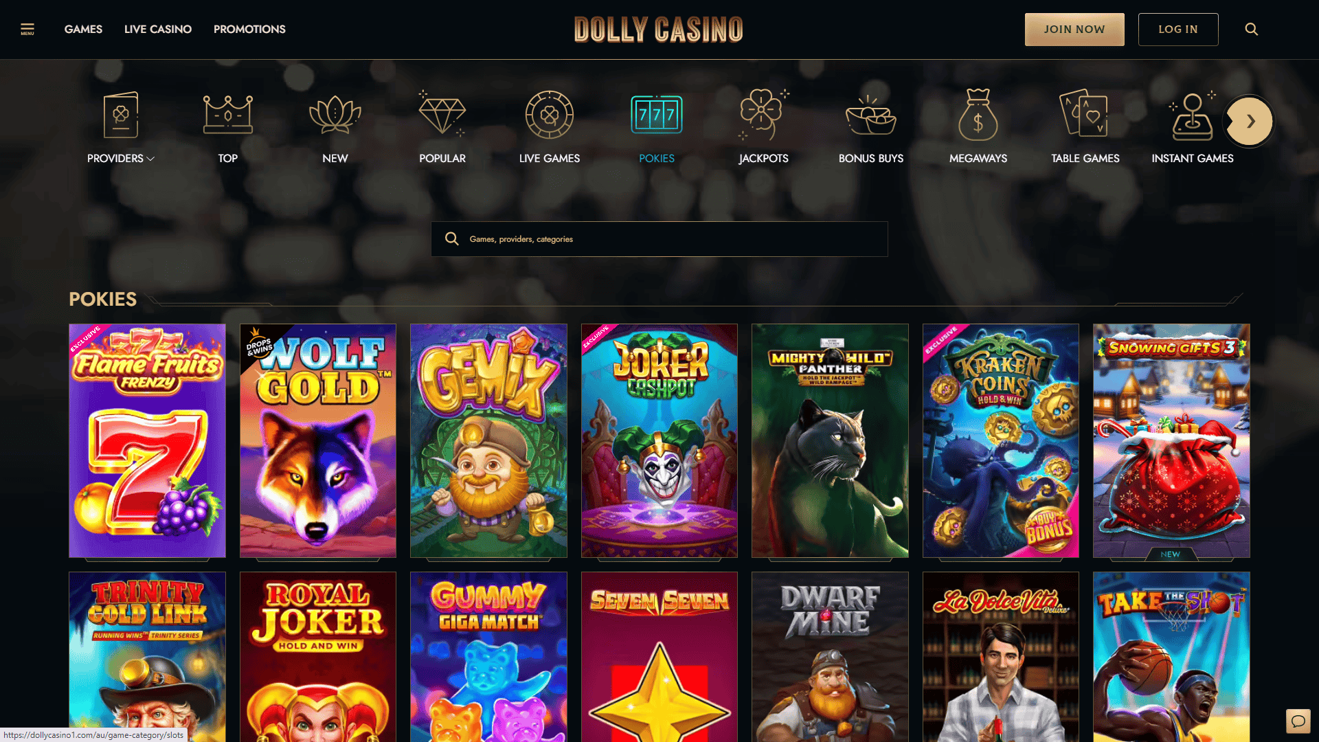 Dolly Casino Pokies Lobby