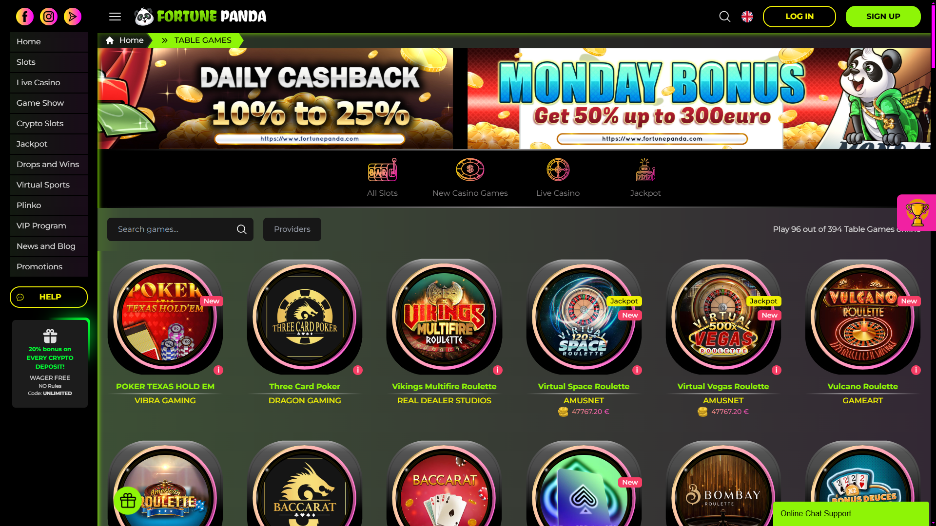 Games Offered at Fortune Panda Casino