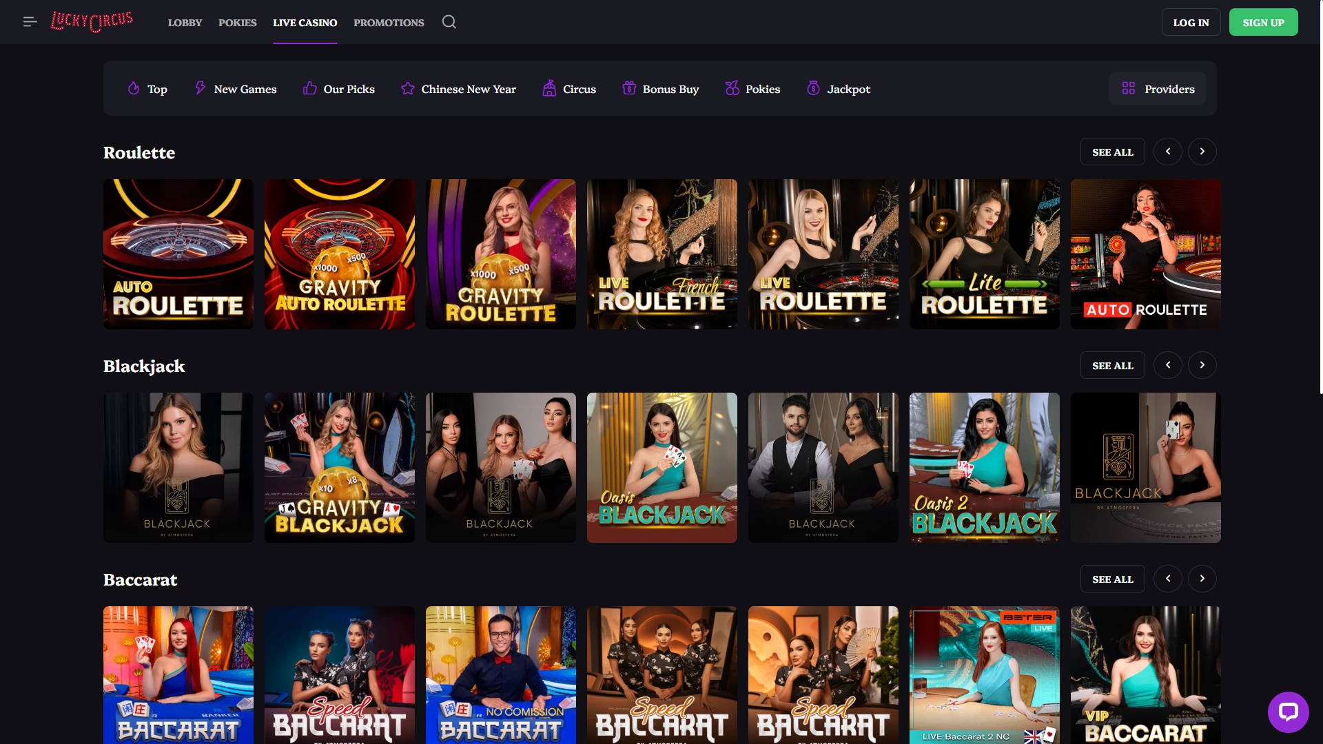 Discover the live gaming options at Lucky Circus Casino.