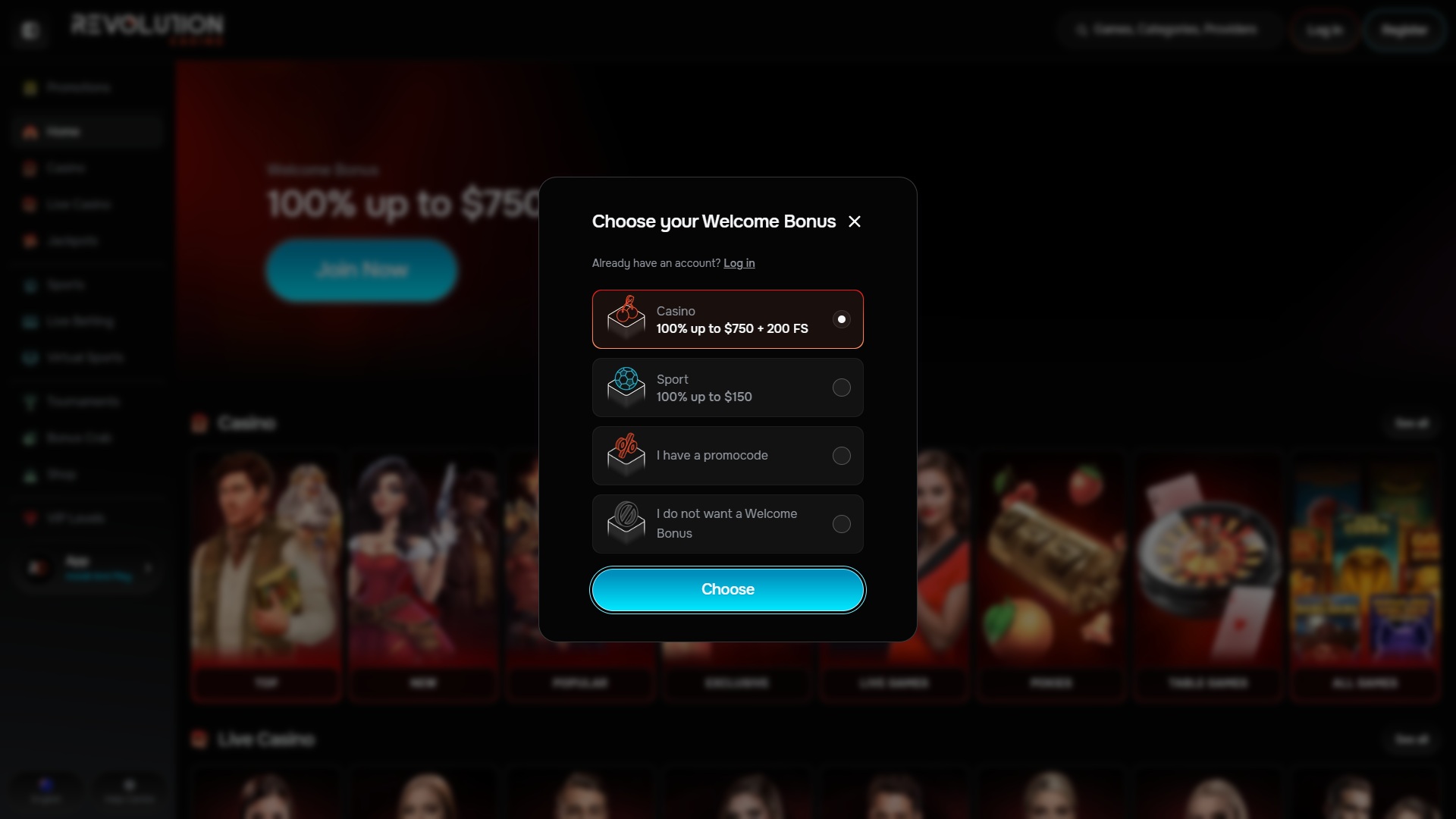 Revolution Casino - Registration
