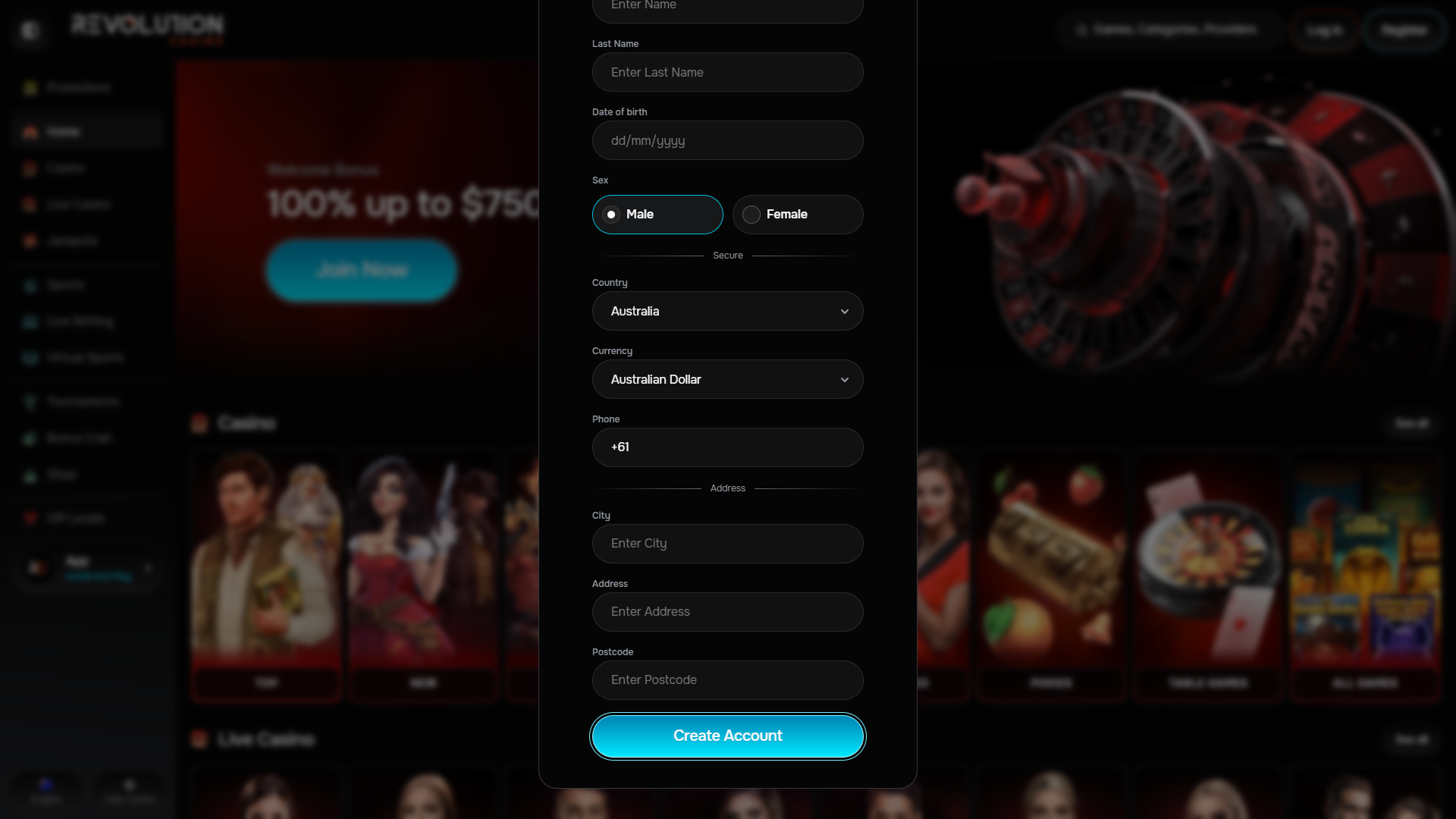 Revolution Casino - Registration