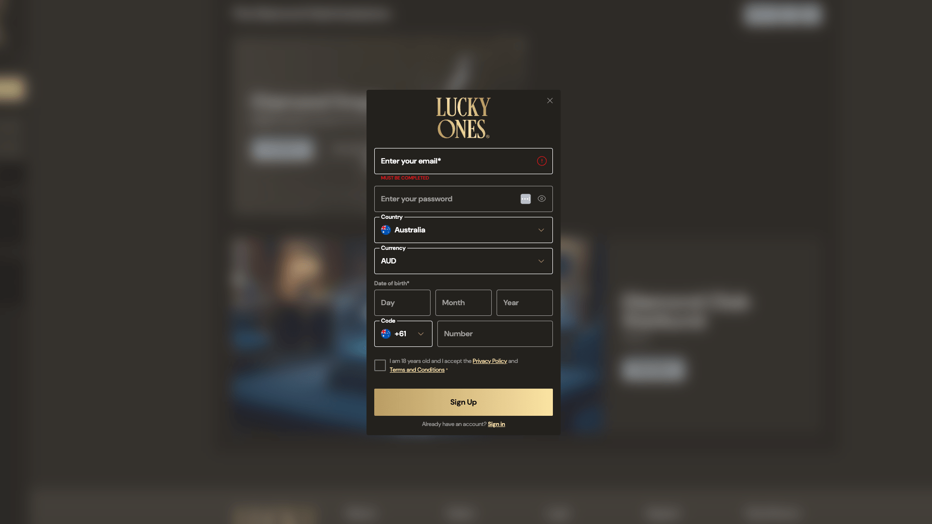 lucky ones casino sign up form