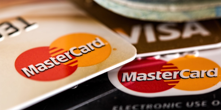 Mastercard debit cards close up