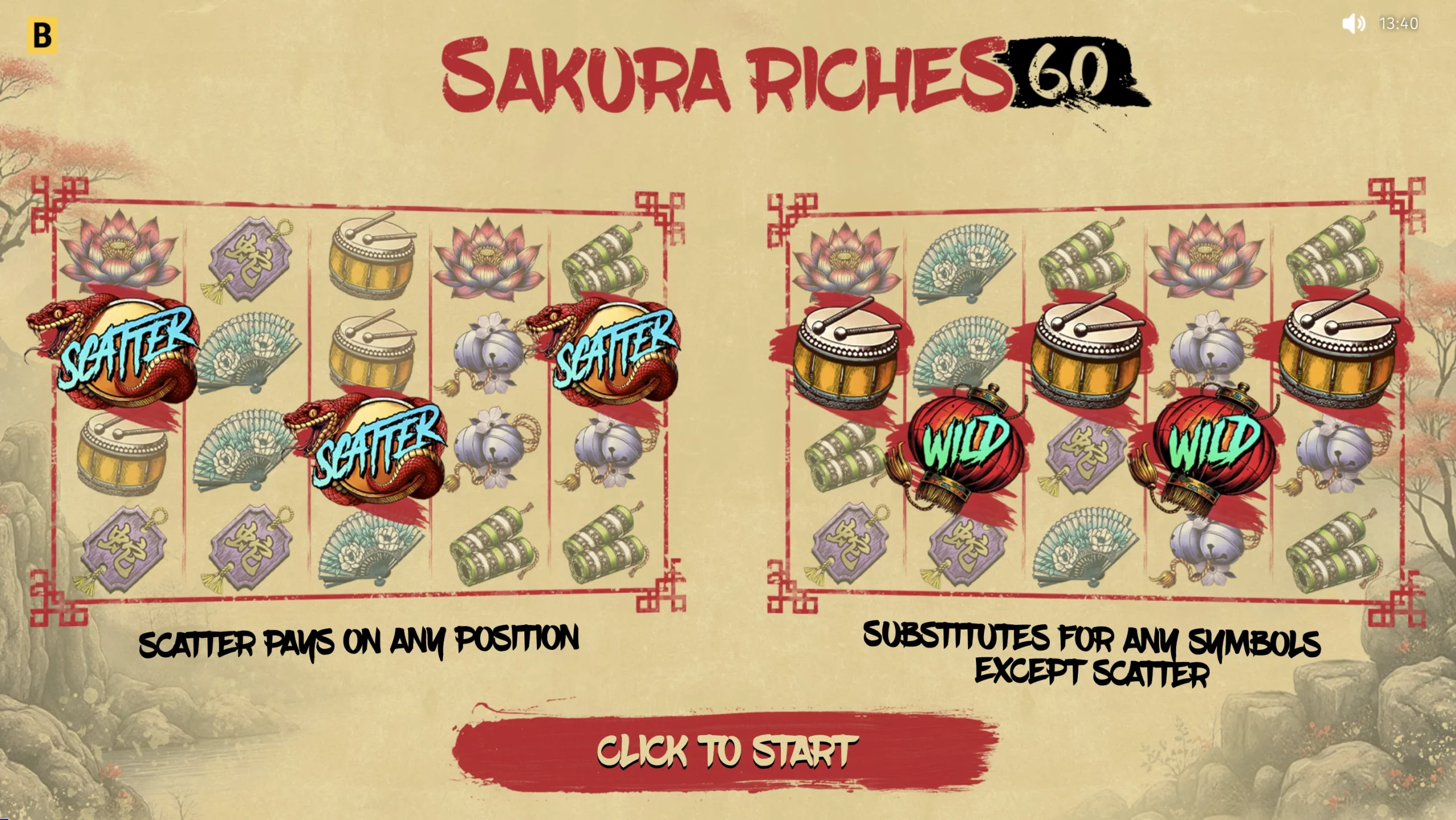 sacura riches paytable